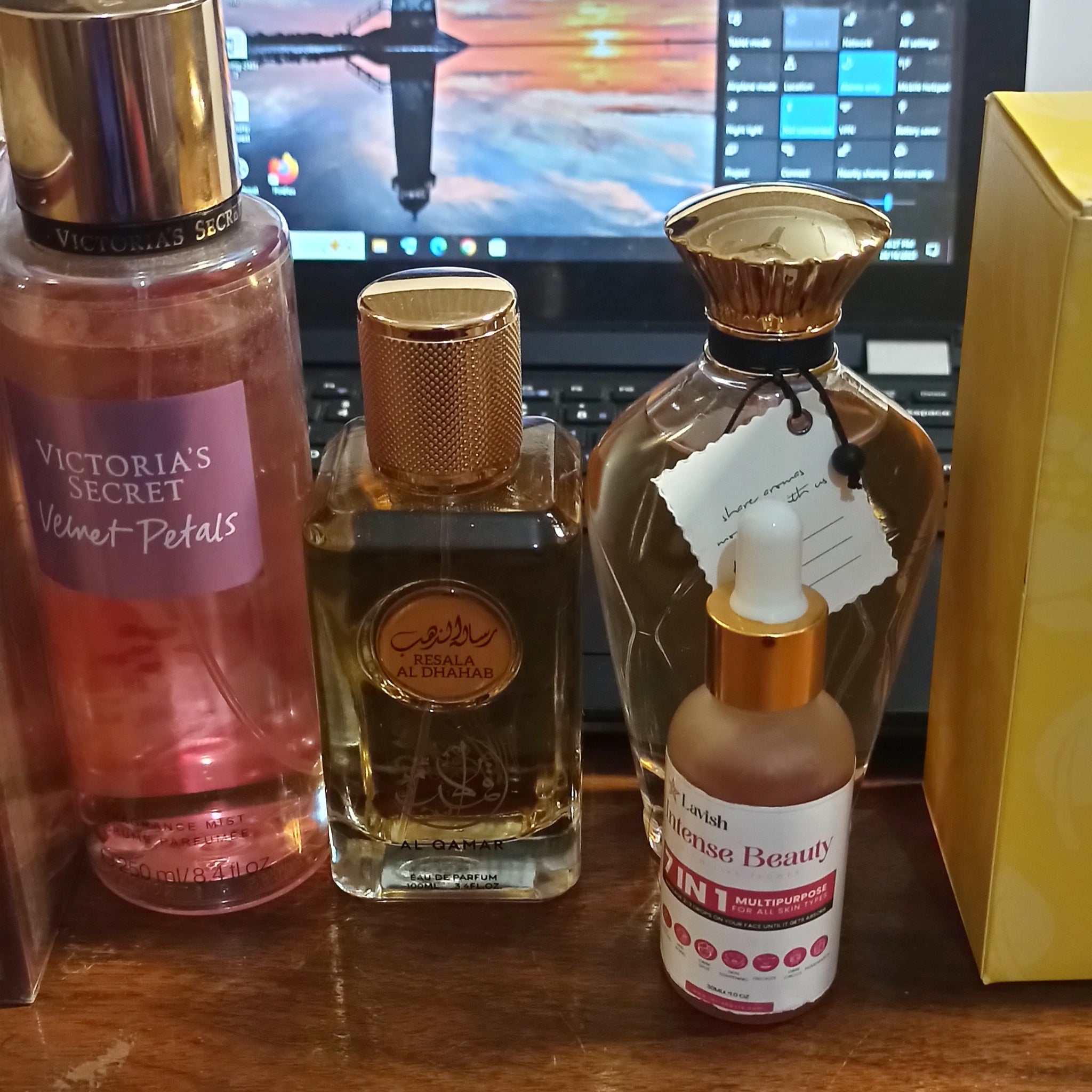2 perfumes . 1 bodymist .1 beauty scrum